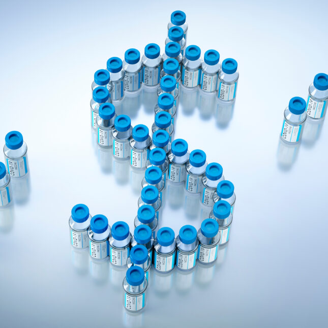 Illustration of vials in the shape of a dollar sign. -- biotech coverage from STAT