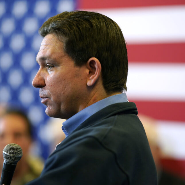 Ron DeSantis speaks during a campaign event. -- health policy coverage from STAT